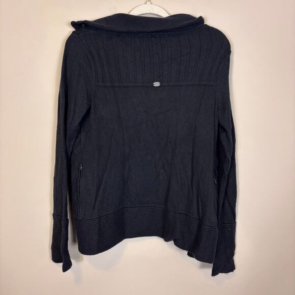Athleta Black Oversized Collar Zip Up Nylon and Wool Sweater Medium - Picture 2 of 9